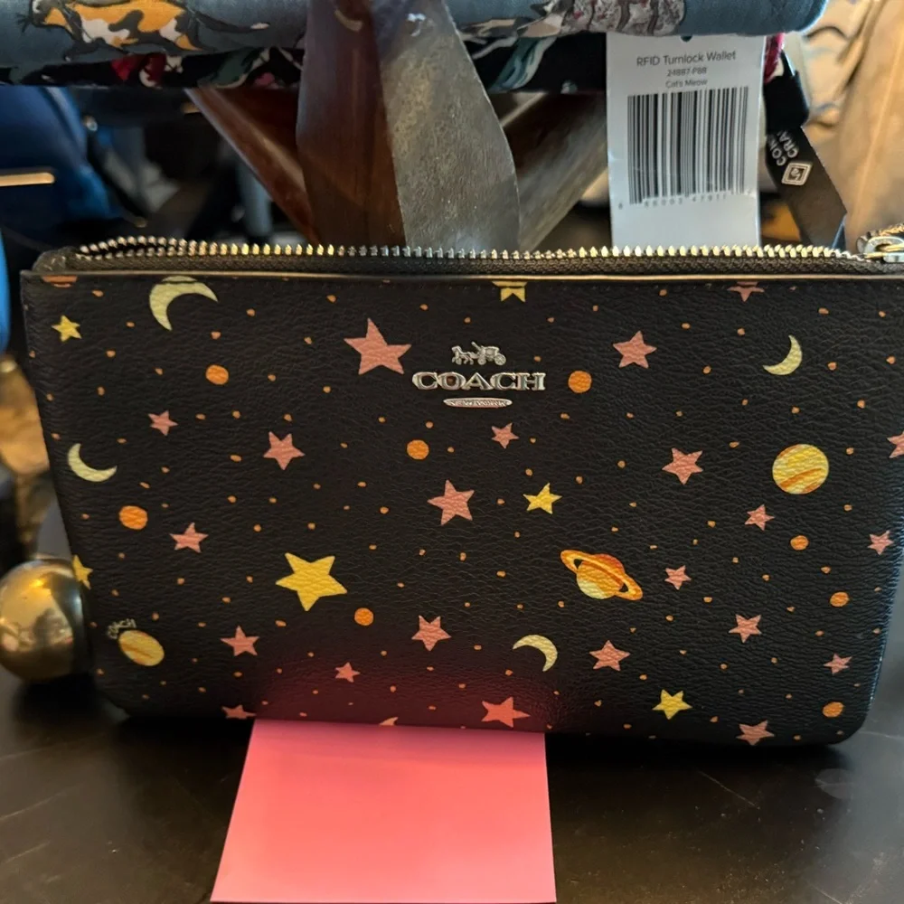Coach Space Galaxy Wristlet F30060 Planets Stars & Moons Leather - Picture 6 of 10